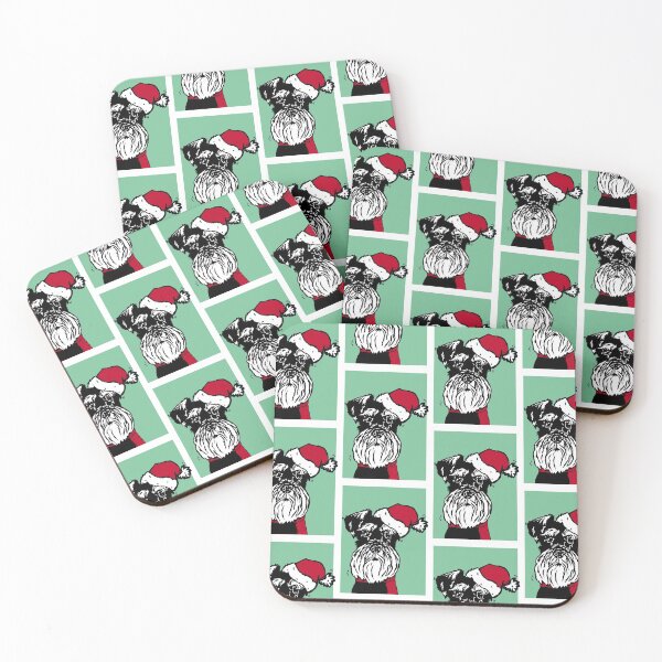 Item preview, Miniature Schnauzer in Christmas Santa Hat and Red Woolly Scarf Linoprint  designed and sold by NattyDesigns.