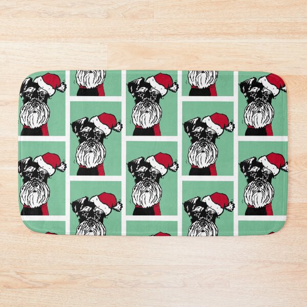 Item preview, Miniature Schnauzer in Christmas Santa Hat and Red Woolly Scarf Linoprint  designed and sold by NattyDesigns.