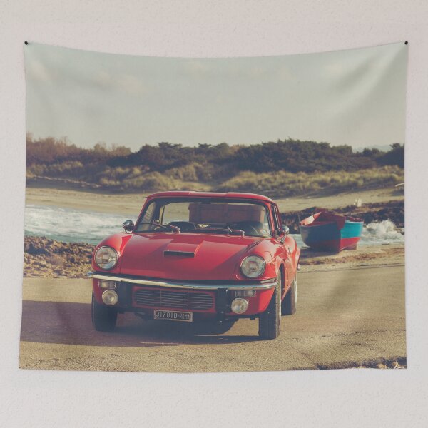 Item preview, Triumph Spitfire by the sea, fine art photo, british car, sports car, retro garage poster, old car lover designed and sold by Spallutos.