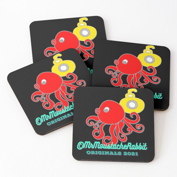 Item preview, Moustache Rabbit's Yellow Submarine Adventures Character Mr Butler Octopus & Submarine (on Black) designed and sold by ANIMALSDONTTALK.
