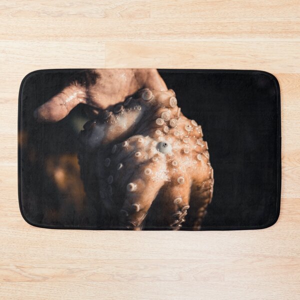 Item preview, Food still life, fisherman holding octopus, macro photo, kitchen art, fish restaurant, food photography designed and sold by Spallutos.