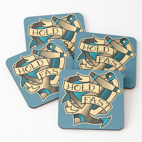 Item preview, Hold fast, anchor and heart tattoo in aqua blue designed and sold by weilertsen.