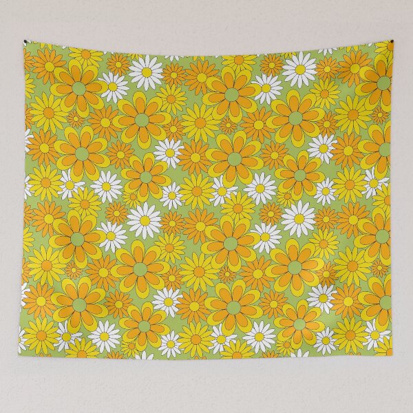 Item preview, 70s Flower Power Green Orange Yellow Retro Daisy designed and sold by emilyretro.
