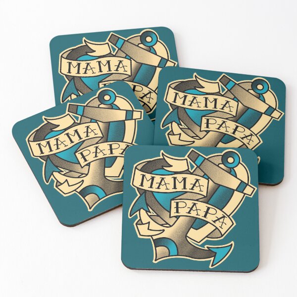 Item preview, Mama papa , anchor and heart tattoo in aqua blue designed and sold by weilertsen.