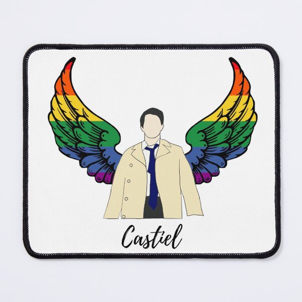 Item preview, Castiel drawing with rainbow wings and name designed and sold by LannisterOnMars.
