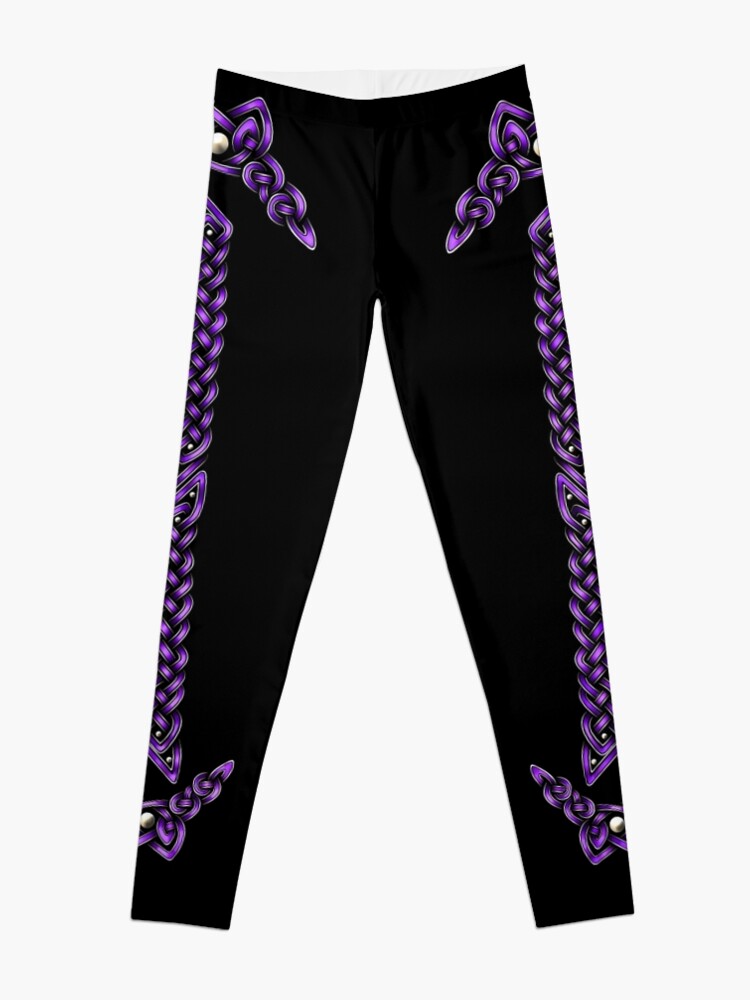Alternate view of Celtic Knotwork - Silver and Purple Leggings