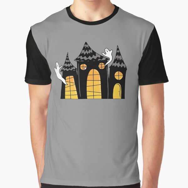 Haunted House with Ghosts Cartoon Graphic T-Shirt