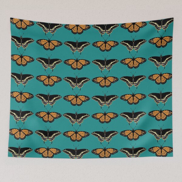 Item preview, Monarch and Black Swallowtail butterfly pattern  designed and sold by hanameda.