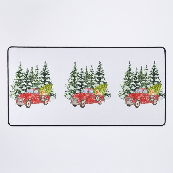 Antique Red Truck Winter Forest Landscape Desk Mat
