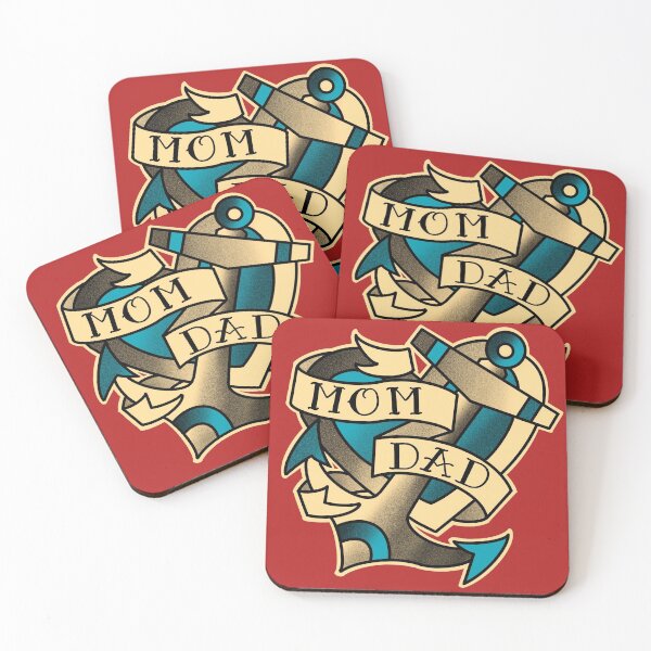 Item preview, mom dad , anchor and heart tattoo in aqua blue on red designed and sold by weilertsen.