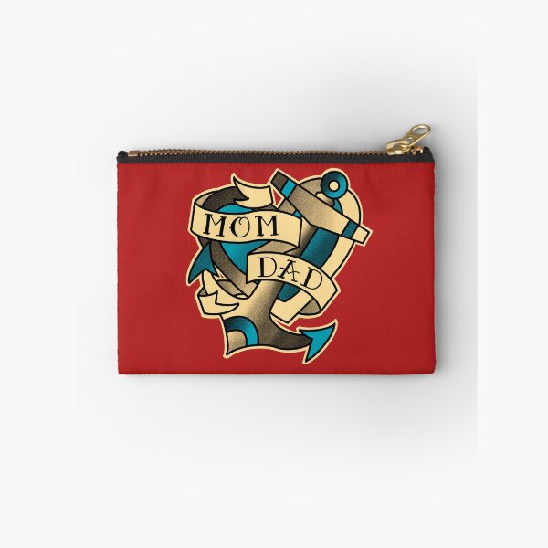 Item preview, mom dad , anchor and heart tattoo in aqua blue on red designed and sold by weilertsen.