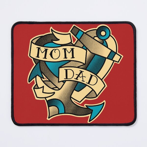 Item preview, mom dad , anchor and heart tattoo in aqua blue on red designed and sold by weilertsen.