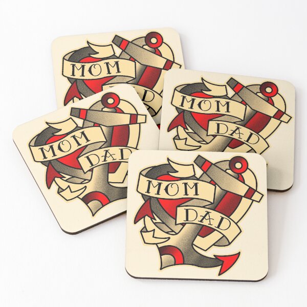 Item preview, mom dad , anchor and heart with traditional  tattoo style banner designed and sold by weilertsen.