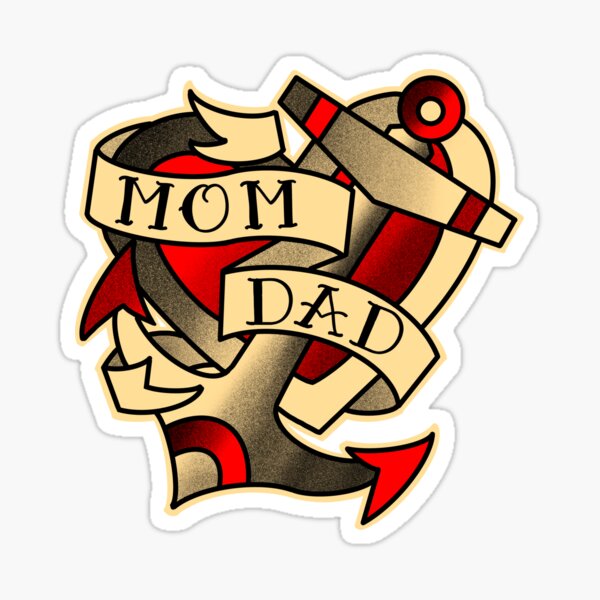 mom dad , anchor and heart with traditional tattoo style banner