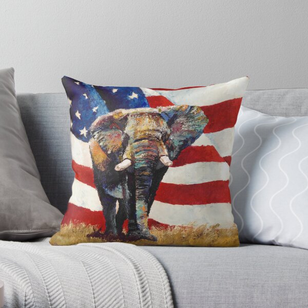 Elephant with American Flag #1 by Thomas Andrew Throw Pillow