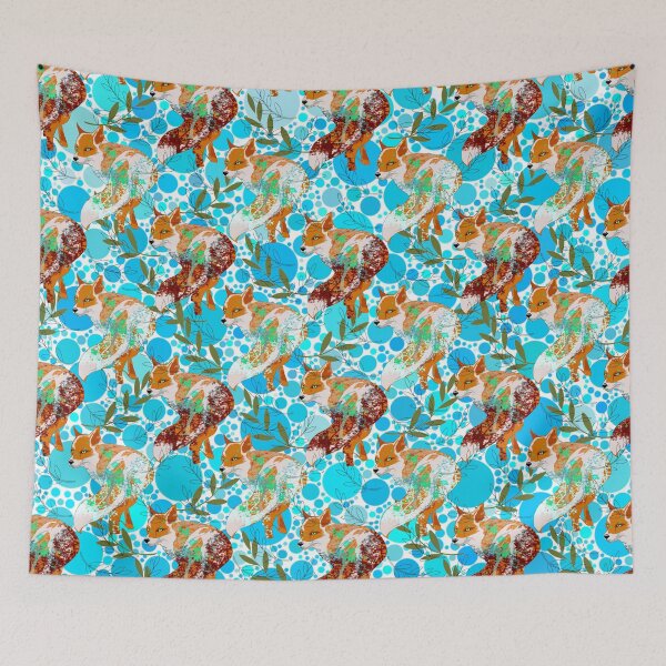 Item preview, Fox And Bubbles Anime Aqua Blue Decor Floral Pattern.  designed and sold by MindCereal.