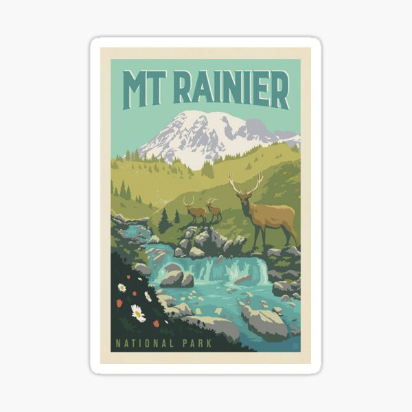 Item preview, Mount Rainier National Park Grazing Elk Poster, Rocky Mountain National Park, Travel Poster, Sourvenir Gift, Wood Art Print, Office Decor designed and sold by DojiHome.