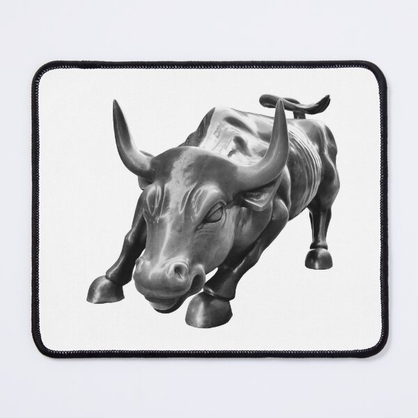 Aperçu de l'œuvre Wall Street Bull en noir et blanc créée et vendue par Mackabee.