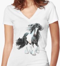 Prince, Gypsy Vanner Horse Women's Fitted V-Neck T-Shirt