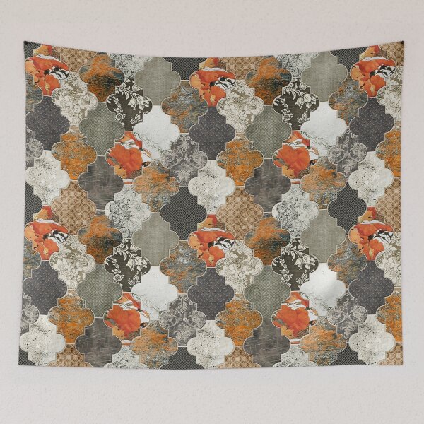 Item preview, Moroccan Tiles Rust Orange Olive Grey S designed and sold by Delinda Graphic Studio.