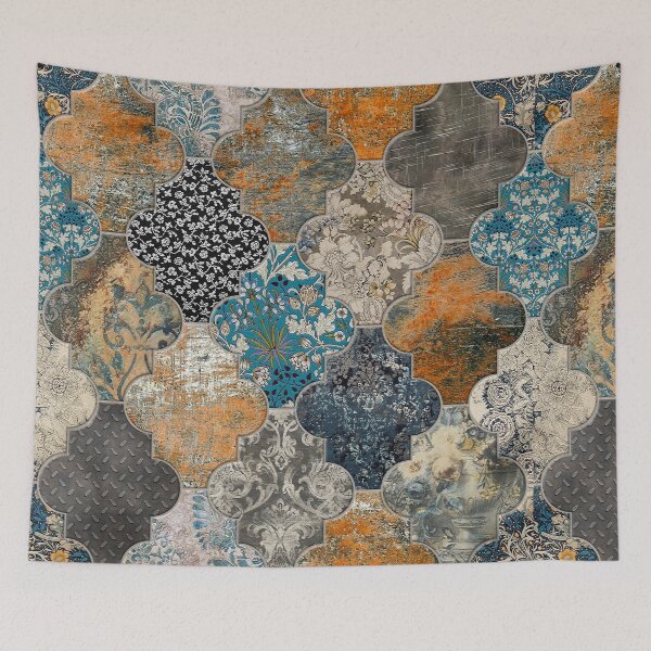 Item preview, Moroccan Tiles Rust Orange Blue designed and sold by Delinda Graphic Studio.