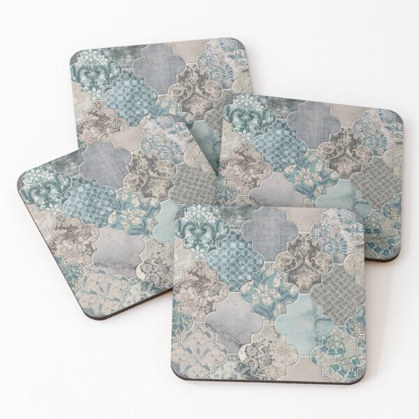 Item preview, Moroccan Tiles Duck Egg Blue Grey Cream designed and sold by Delinda Graphic Studio.