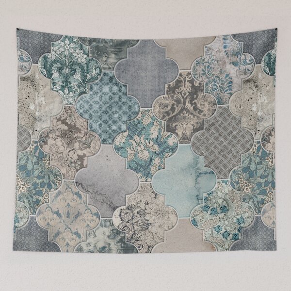 Item preview, Moroccan Tiles Duck Egg Blue Grey Cream designed and sold by Delinda Graphic Studio.