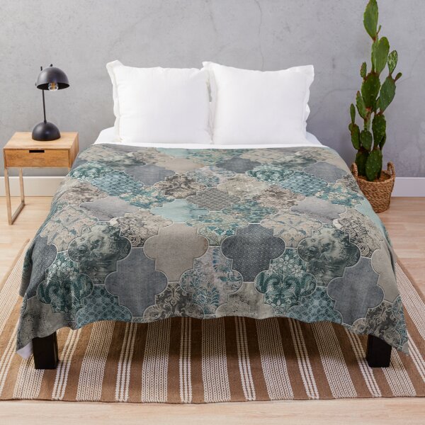 Item preview, Moroccan Tiles Duck Egg Blue Grey Cream S designed and sold by Delinda Graphic Studio.