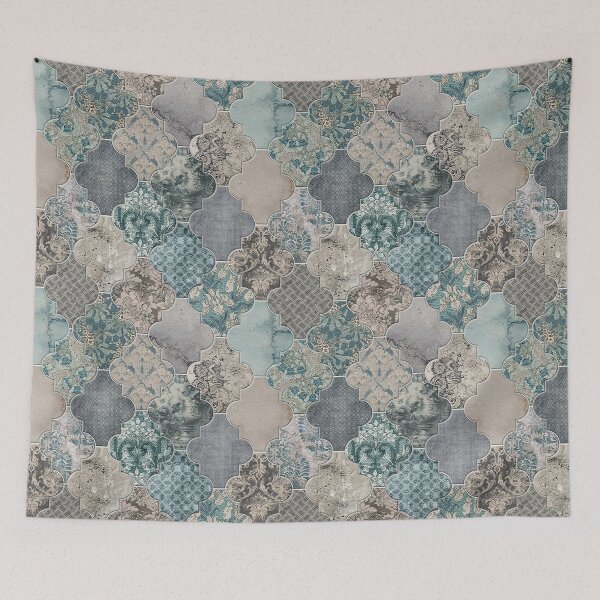Item preview, Moroccan Tiles Duck Egg Blue Grey Cream S designed and sold by Delinda Graphic Studio.