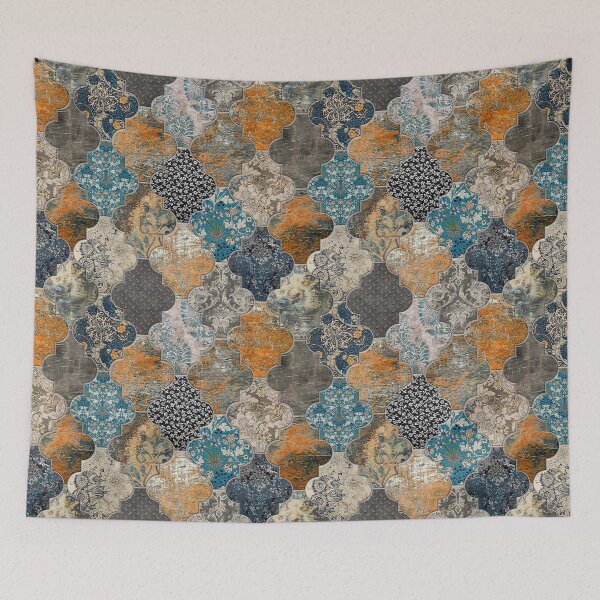 Item preview, Moroccan Tiles Rust Orange Blue S designed and sold by Delinda Graphic Studio.