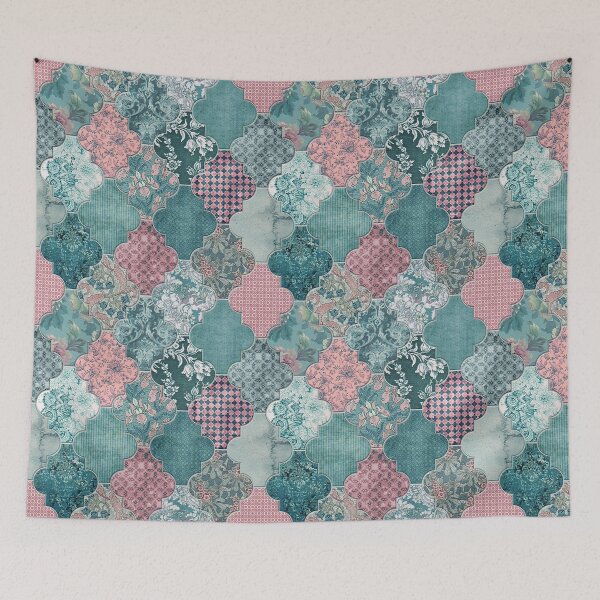 Item preview, Moroccan Tiles Teal Blue Pink S designed and sold by Delinda Graphic Studio.