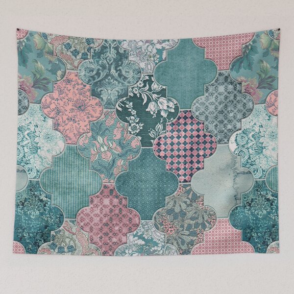 Item preview, Moroccan Tiles Teal Blue Pink designed and sold by Delinda Graphic Studio.