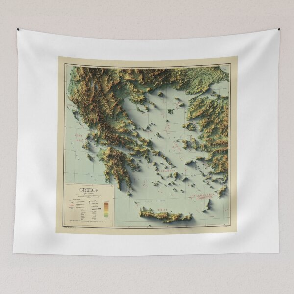 Item preview, 1948 Greece Relief Map 3D digitally-rendered designed and sold by ThinkAboutMaps.