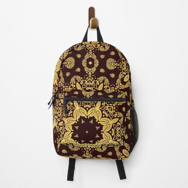 Item preview, golden flowers on the brown background designed and sold by MandalaFlowerArt.