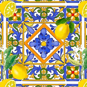 Artwork thumbnail, Summer ,Sicilian tiles ,citrus,oranges,majolica,lemons ,Mediterranean  by MariaMarinova