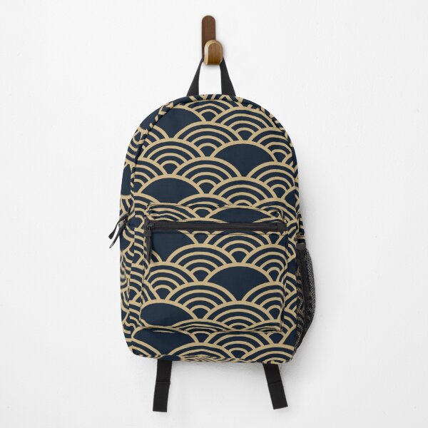 Item preview, Wagara Traditional Japanese Blue and Tan Wave Pattern designed and sold by KrisSidDesigns.
