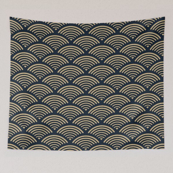 Item preview, Wagara Traditional Japanese Blue and Tan Seigaiha Pattern designed and sold by KrisSidDesigns.