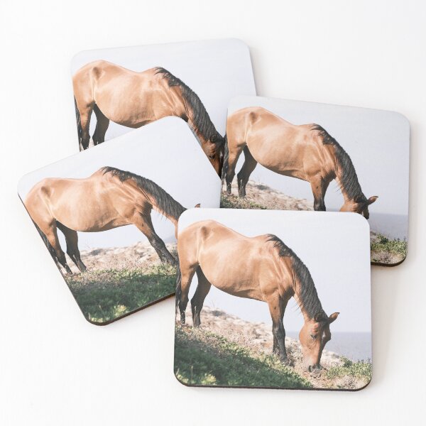 Item preview, Golden Brown Horse grazing with an ocean view designed and sold by mhailittlearts.