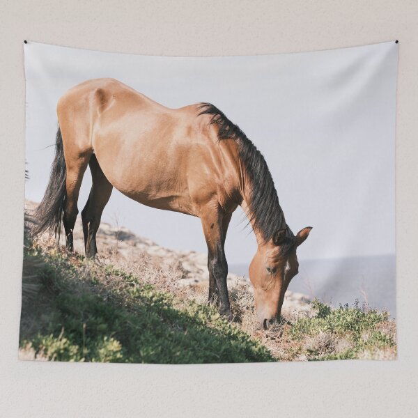 Item preview, Golden Brown Horse grazing with an ocean view designed and sold by mhailittlearts.