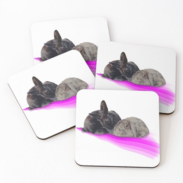 Item preview, Gorgeous bunnies grooming, in love on a pink rainbow wave designed and sold by Studio Fluffle.