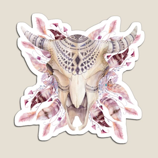 Cow skull with feathers Magnet