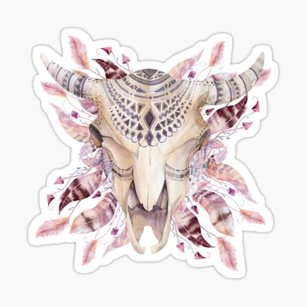 Cow skull with feathers Sticker