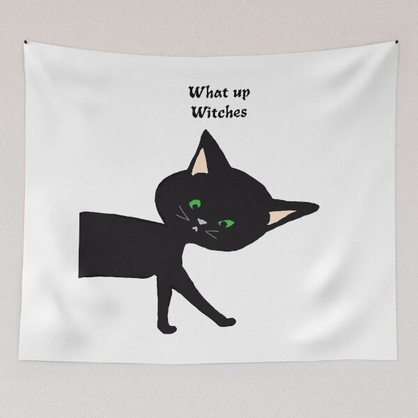Item preview, What Up Witches!  Funny Black Cat with Green Eyes designed and sold by Swigalicious.