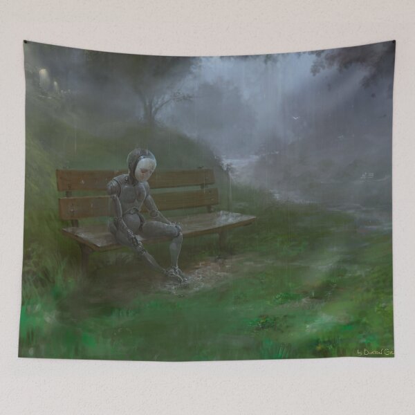 Item preview, Bob, Burton Gray's painting of a sad robot sitting in the rain designed and sold by Burton Gray.