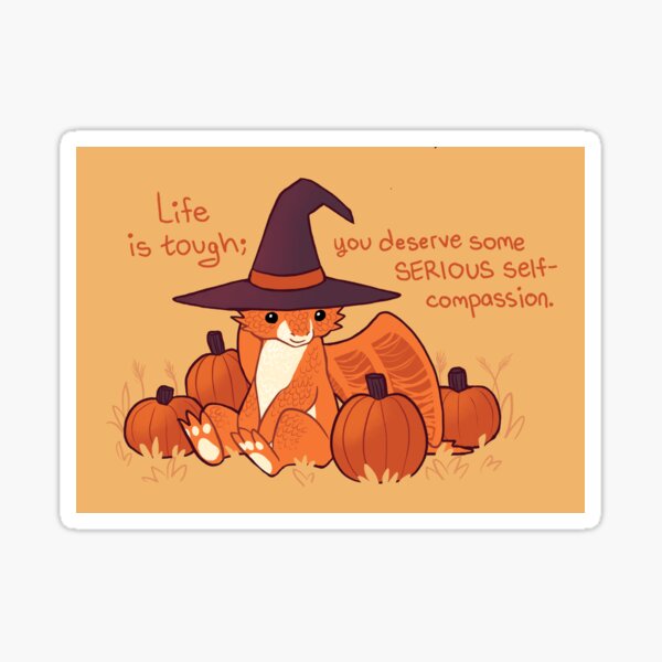 "You Deserve Some SERIOUS Self-Compassion" Witchy Dragon With Pumpkins Sticker
