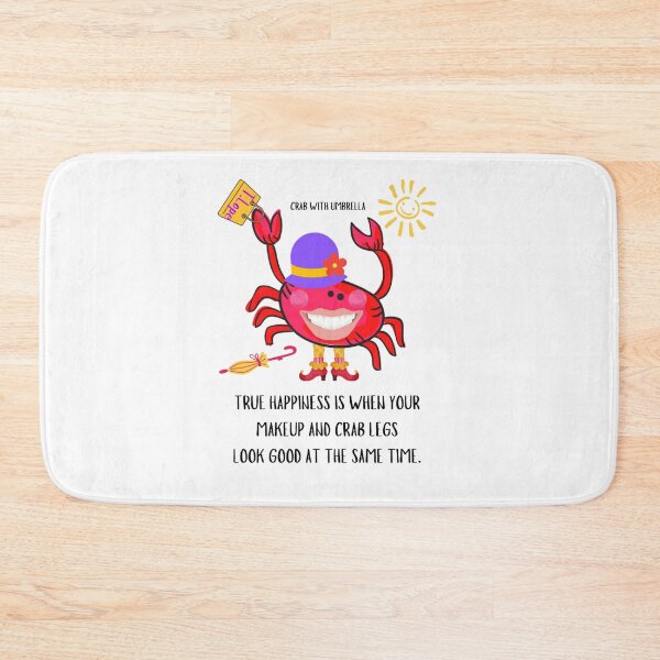 Item preview,  CUTE FUNNY CARTOON FUCHSIA  RED PINK CRAB WITH UMBRELLA TEXT #2 (TRUE HAPPINESS/BEAUTY - White/Transparent Background)  designed and sold by EllieMonroe.