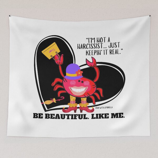 Item preview,  CUTE FUNNY CARTOON FUCHSIA  RED PINK CRAB WITH UMBRELLA TEXT #4 (I’M NOT A NARCISSIST/ BLACK HEART)  designed and sold by EllieMonroe.