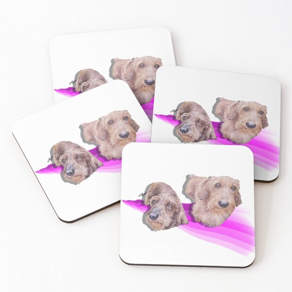 Item preview, Stunning wire haired dachshunds painting on a digital pink rainbow wave designed and sold by Studio Fluffle.