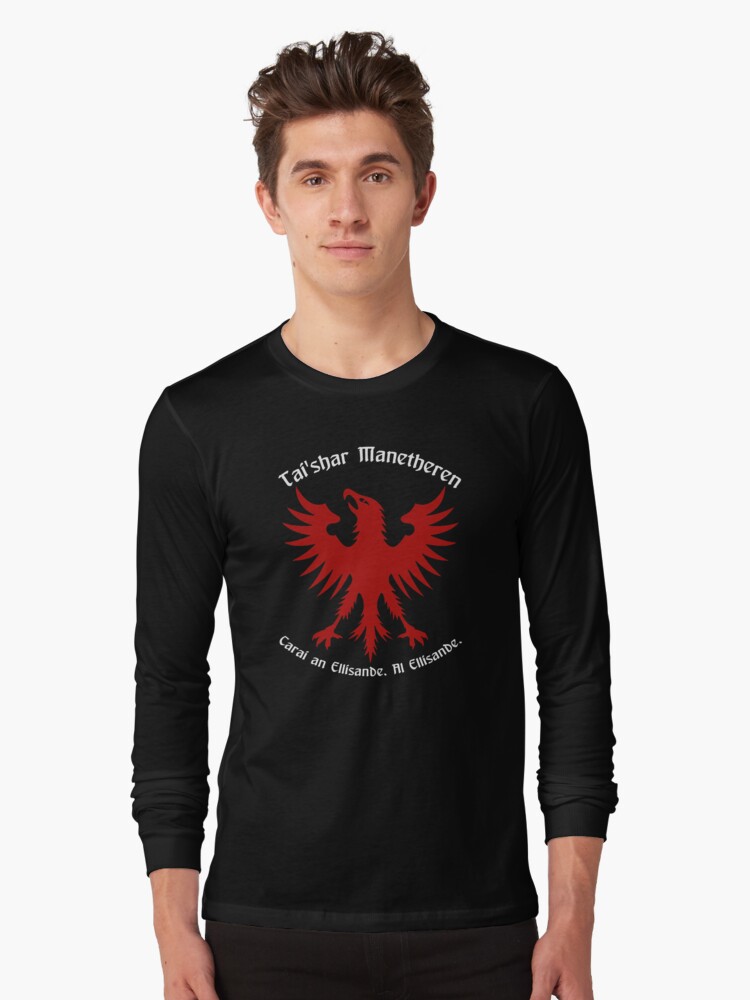 Thumbnail 1 von 5, Langarmshirt, Tai'shar Manetheren, Carai an Ellisande. Al Ellisande. Fan-Art zu „Das Rad der Zeit“ (weißer Text) designt und verkauft von Murderbunnytees.