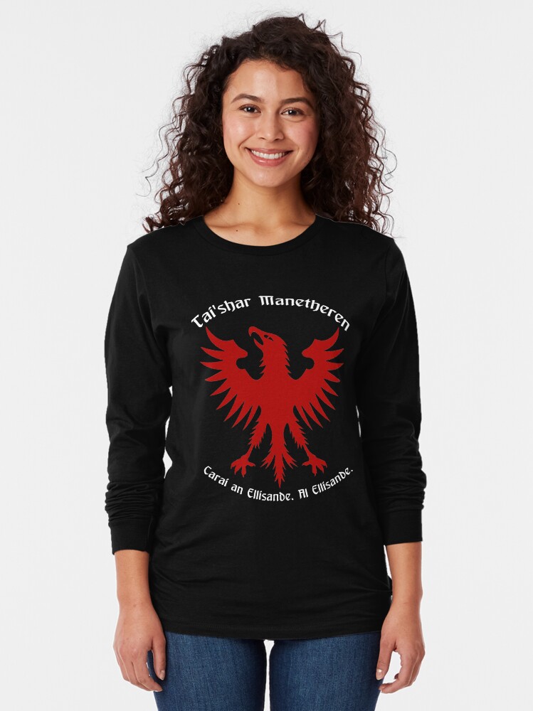 Thumbnail 2 von 5, Langarmshirt, Tai'shar Manetheren, Carai an Ellisande. Al Ellisande. Fan-Art zu „Das Rad der Zeit“ (weißer Text) designt und verkauft von Murderbunnytees.
